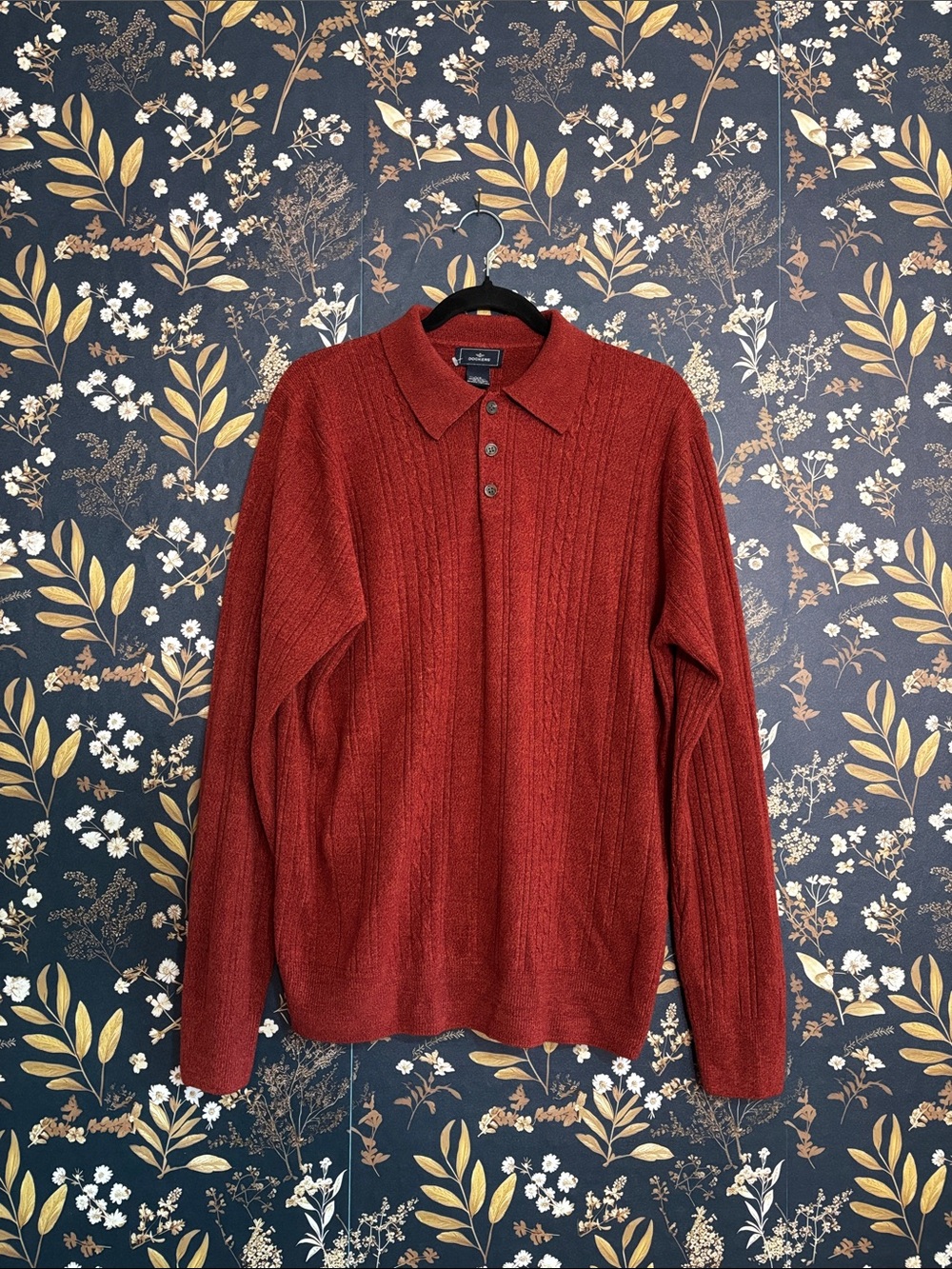 Dockers Rust Red Collared Cable Knit Polo Size L